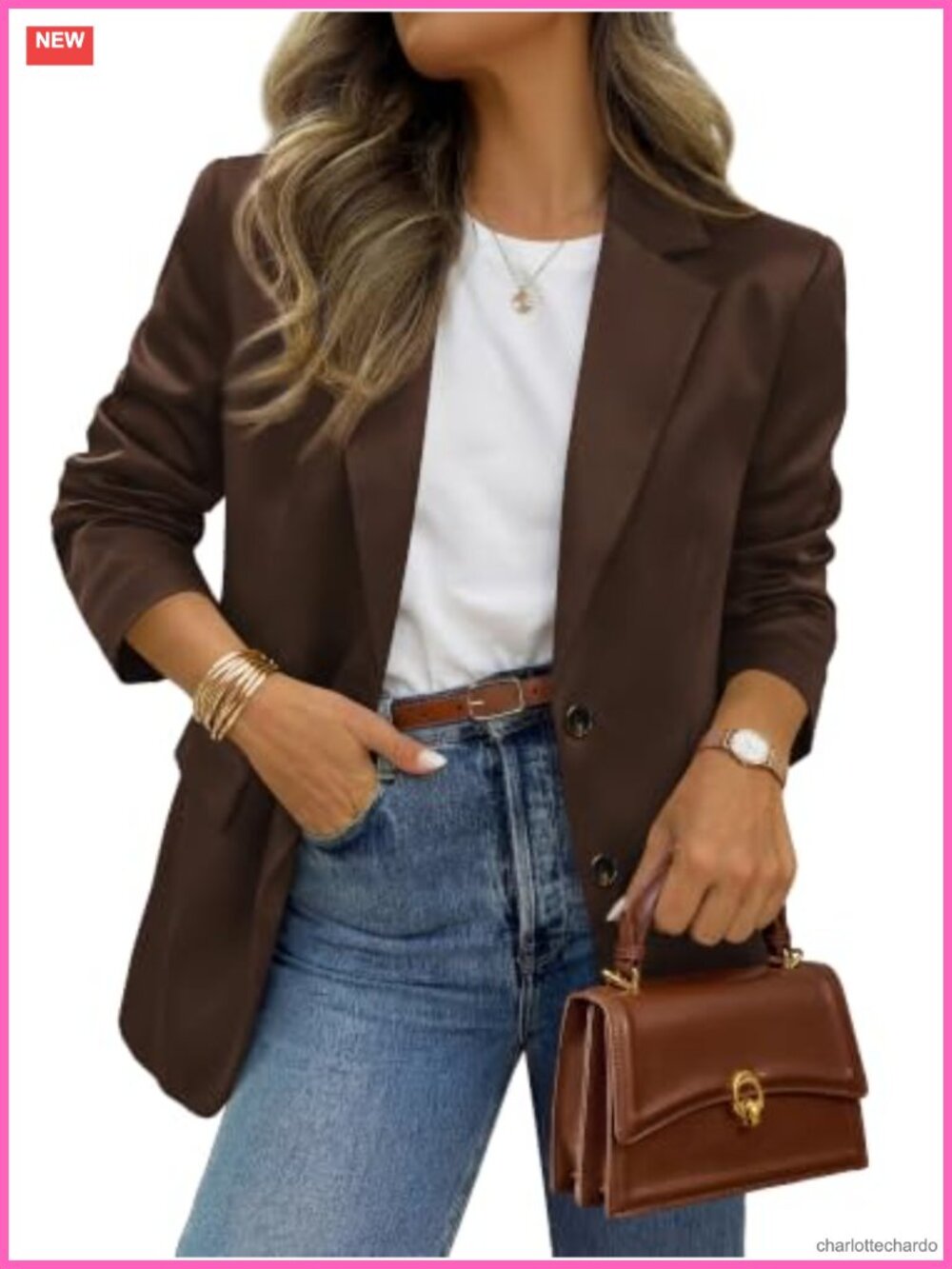 Satin Long Sleeve Blazer Women Button Front Open Office Suit Jacket Pockets